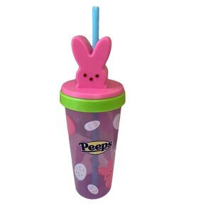 Zak! Peeps Tumbler Pink Plastic Cup Green Lid Blue Straw Bunny Easter Egg New
